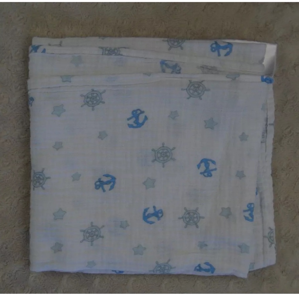 Swaddle Designs Baby Blanket Anchor Nautical Blue White Star Muslin Cotton boat